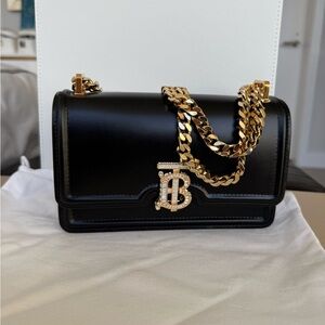 Burberry Chain Shoulder / Crossbody Bag Crystal-cut logo hardware at face